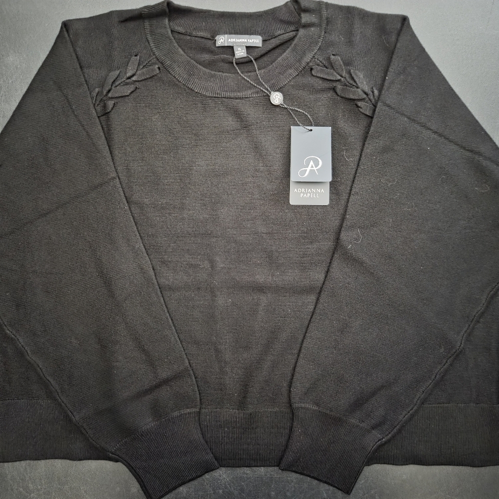 NWT - Adrianna Papell Black Crew Neck Sweater with Lace Up Detail - Size XL - Picture 4 of 12